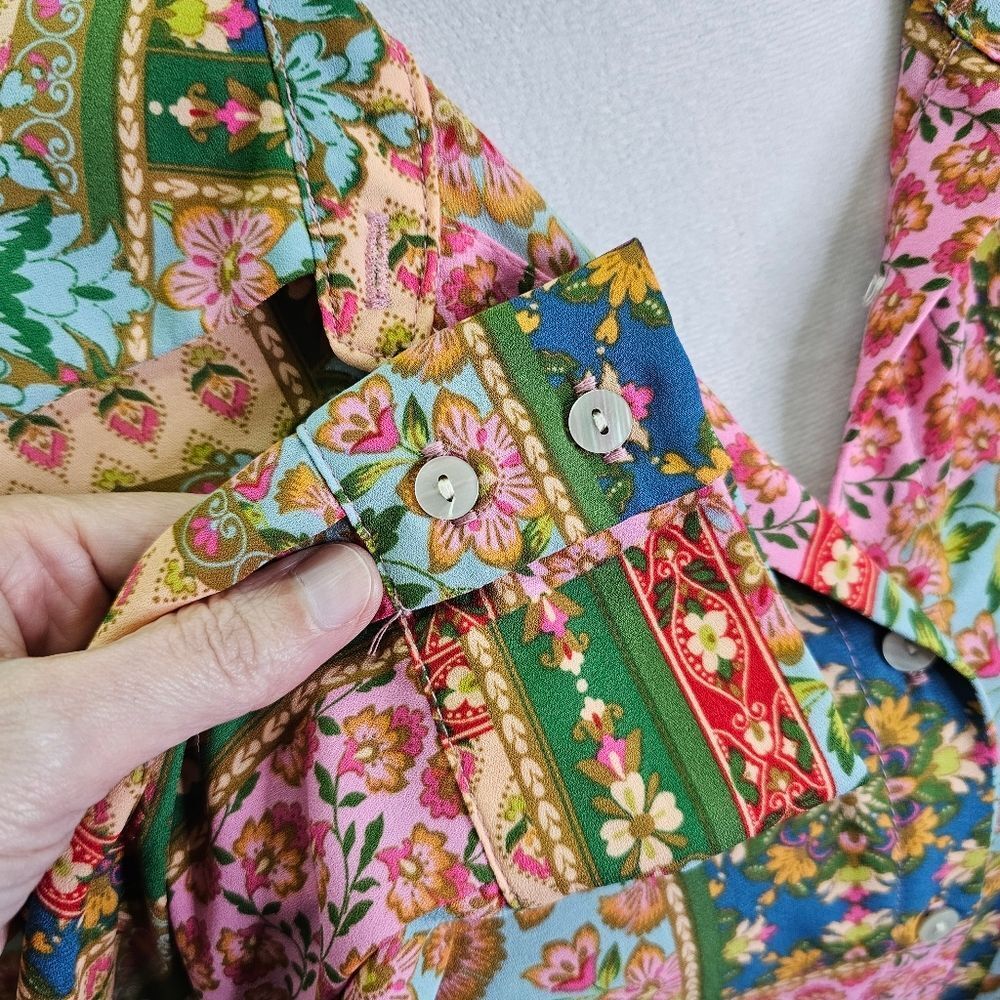 Rose & Olive Multicolor Patchwork Button Front Bl… - image 5